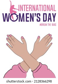 Crossed arms against gender biasness on isolated background. International women's day 2022. Break the bias campaign. Vector illustration on women's day theme for poster, flyer, digital, social media