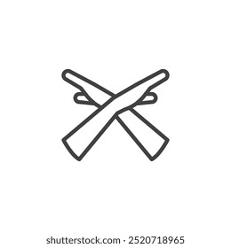 Crossed Arms line icon. Linear style sign for mobile concept and web design. Arms crossed over chest outline vector icon. Defiance or defensiveness symbol, logo illustration. Vector graphics.