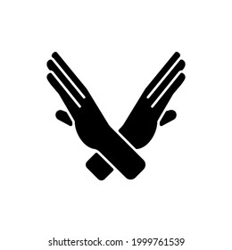 Crossed arms, stop gesture black glyph icon. Request to stop action. Prohibition of action. Stop violence. Stop doing this. Silhouette symbol on white space. Vector isolated illustration