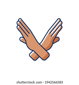 Crossed arms, stop gesture RGB color icon. Images of hands of dark-skinned people. Request to stop action. Prohibition of action. Stop violence. Stop doing this. Isolated vector illustration