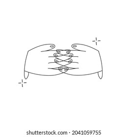 Crossed arms. Vector illustration in doodle style. Decorative element of the palm together. Cute design for social networks, posters, postcards, banners.