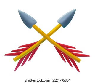 Crossed arrows. 3d vector illustration of two cartoon arrows isolated on a white background