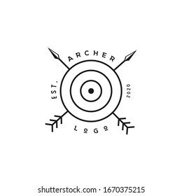 Crossed Arrows with circle target, Minimalist Rustic Hipster logo design with line art style