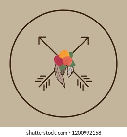 crossed arrows with feathers and colorful roses, hipster logo element