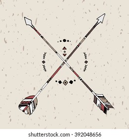 Crossed arrows hand drawn boho indian apache vintage style