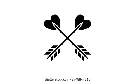 crossed arrows with heart tips silhouette icon isolated on white background love symbol romantic cupid arrow emblem illustration