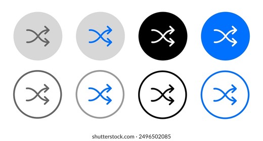 Crossed arrows icon. Control player sign. Mix symbol. Shuffle arrows. Repeat sound illustration. Randomize pictogram. Grey, blue and black button.