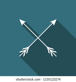 Crossed arrows icon isolated with long shadow. Flat design. Vector Illustration