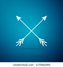 Crossed arrows icon isolated on blue background. Flat design. Vector Illustration