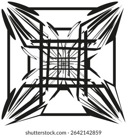 Crossed arrows icon. Symmetric arrow grid. Geometric pointer maze. Vector arrow pattern.