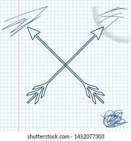 Crossed arrows line sketch icon isolated on white background. Vector Illustration