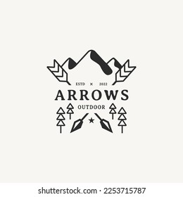 Crossed arrows with mountain minimalist logo design 