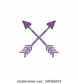 Crossed arrows. Native american indian arrow, traditional symbol. Simple watercolor element. Vector illustration.