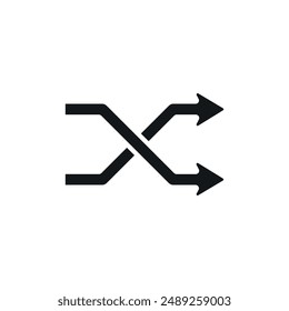 Flechas cruzadas. Icono de glifo simple aleatorio. Vector sólido aislado ilustración negra.
