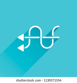 crossed arrows. simple silhouette. Gray icon with long shadow in bottom left corner on blue background