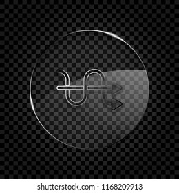 crossed arrows. simple silhouette. Icon in circle glass bubble on dark transparent grid. Glass style