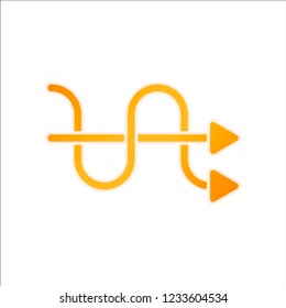 crossed arrows. simple silhouette. Orange sign with low light on white background