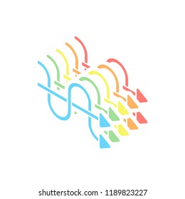 crossed arrows. simple silhouette. Stack of colorful isometric icons on white background