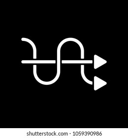crossed arrows. simple silhouette. White icon on black background. Inversion