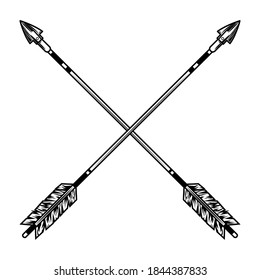 Crossed arrows vector illustration. Medieval weapon, war or battle accessory. History or fight concept for tattoo or archery club emblem templates
