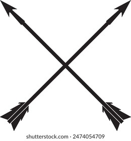 Crossed arrows vector illustration. Medieval weapon, war or battle accessory. History or fight concept for tattoo or archery club emblem templates