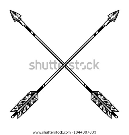 Crossed arrows vector illustration. Medieval weapon, war or battle accessory. History or fight concept for tattoo or archery club emblem templates