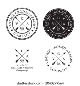 Crossed Arrows Vintage Retro Rustic Hipster Stamp Logo Design