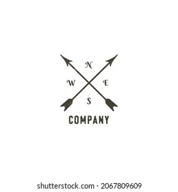 Crossed Arrows Vintage Retro Rustic Hipster Stamp applied for business and finance logo design inspiration. Hipster retro logo with crossed arrows and ribbon.