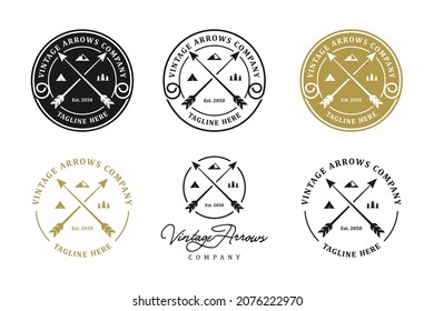 Crossed Arrows Vintage Retro Rustic Hipster Stamp logo design