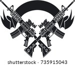 crossed assault rifles over banner
