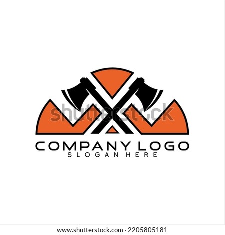 Crossed ax design vector logo with abstract letter X concept.