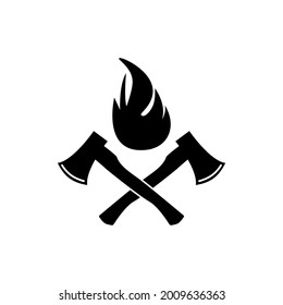 Crossed ax, fire, flame vector logo design