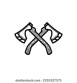 Diseño de icono de hacha cruzada aislado en fondo blanco