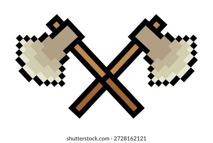 Hacha cruzada con el arte del pixel en el fondo blanco.