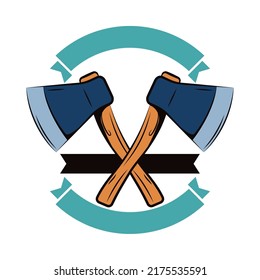 crossed axes badge on white background