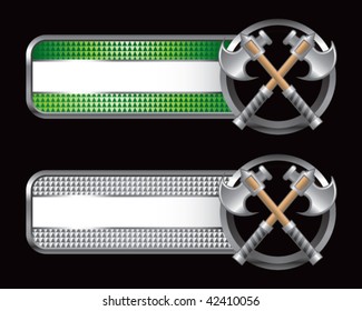 crossed axes green and silver checkered banners