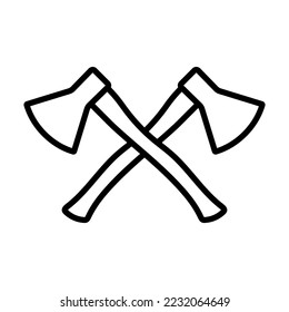 Crossed axes icon. Axe. Black contour linear silhouette. Front side view. Editable strokes. Vector simple flat graphic illustration. Isolated object on a white background. Isolate.