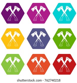 Crossed axes icon set many color hexahedron isolated on white vector illustration