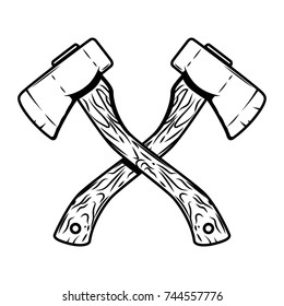 Crossed axes isolated on white background. Design element for logo,label,emblem,sign, poster. Vector illustration