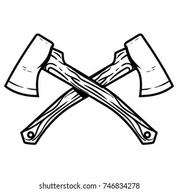 Crossed axes isolated on white background. Design elements for poster, emblem, sign. Vector illustration