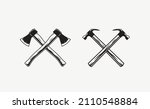Crossed axes logo. Crossed hammers logo. Textured vintage tools vector illustration 