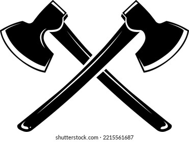 Crossed axes logo. Lumberjack tool. Wood industry symbol