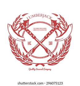 Crossed Axes Lumberjack Graphic Tee. Vector T-print Illustration