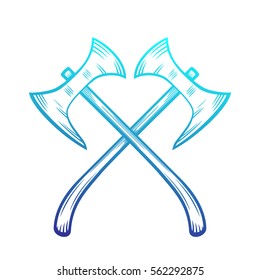 crossed axes, medieval weapons, blue over white