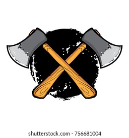 Crossed Axes On Black Distressed Circle Background Vector Illustration