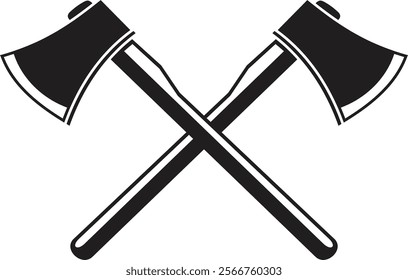 Crossed axes silhouette icon for lumberjack, forestry, and outdoor tools vector illustration