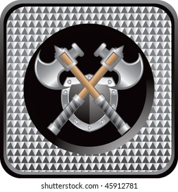 crossed axes silver checkered web button
