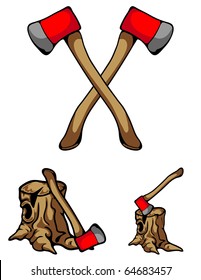 Crossed axes and a stump.