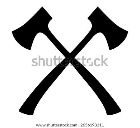 Crossed axes vector icon. Camping axe vector icon. Black silhouette hatchet on isolated white background. Lumberjack Axe Silhouette. Flat design.
