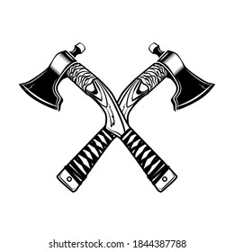 Crossed axes vector illustration. Medieval Vikings weapon, war or battle accessory. History or fight concept for tattoo or archery club emblem templates